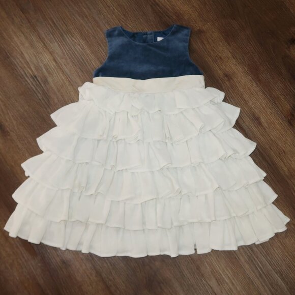 Girls Janie and Jack Lavish Luxe Ruffled Holiday Formal Dress Blue Cream  18-24m